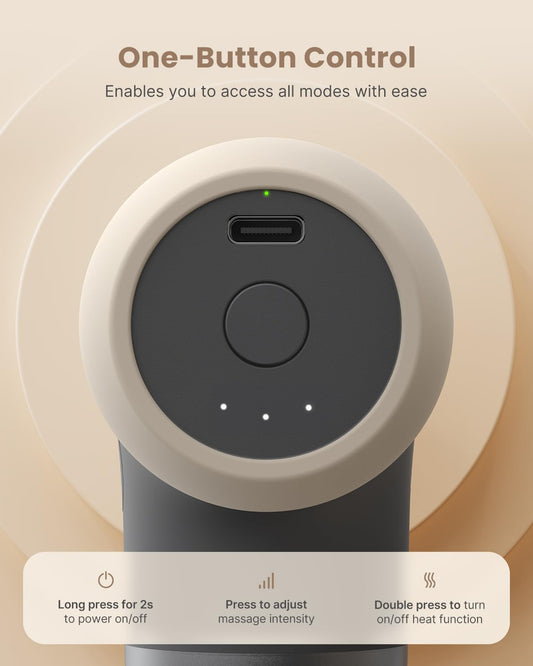 RENPHO Mini Thermal Massage Gun with Heat, Mothers Day Gifts, Portable Fashion Massager Gun, Color Silicone Sleeves, 4 Intensities, 4 Heads, Travel Size with Carry Case Grey