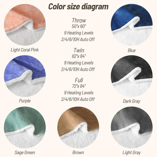 STHYTON Heated Blanket, Heated Throw 50"x60" - Soft Cozy Flannel & Sherpa Fabric Dual-Sided, 9 Heat Settings & 2-10 Hours Auto Off, Electric Heated Throw for Home Office, Light Coral Pink