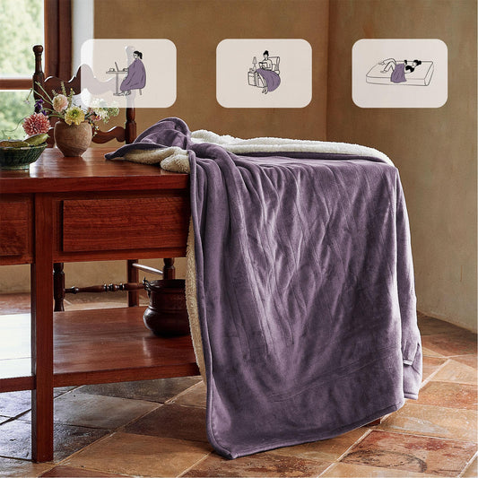 SOGANASA Heated Blanket Throw 50"x60" - Machine Washable Electric Throw Blanket Office Heated Throw Blanket with ETL & FCC Certification 5 Heating Levels 3 Hour Auto-Off Overheat Protection(Purple)