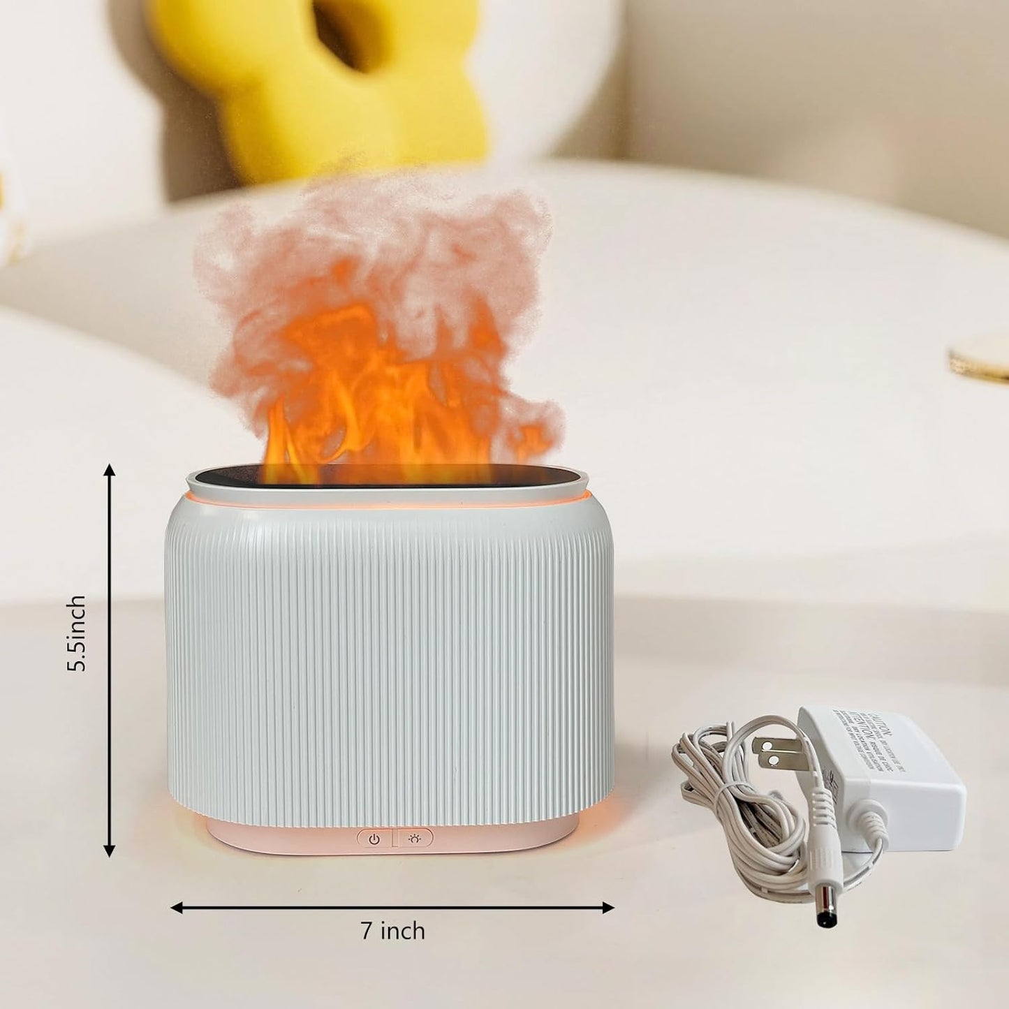 Flame Effect Essential Oil Diffuser Humidifier w/ LED Lights + 6x 10ml Woody Oil