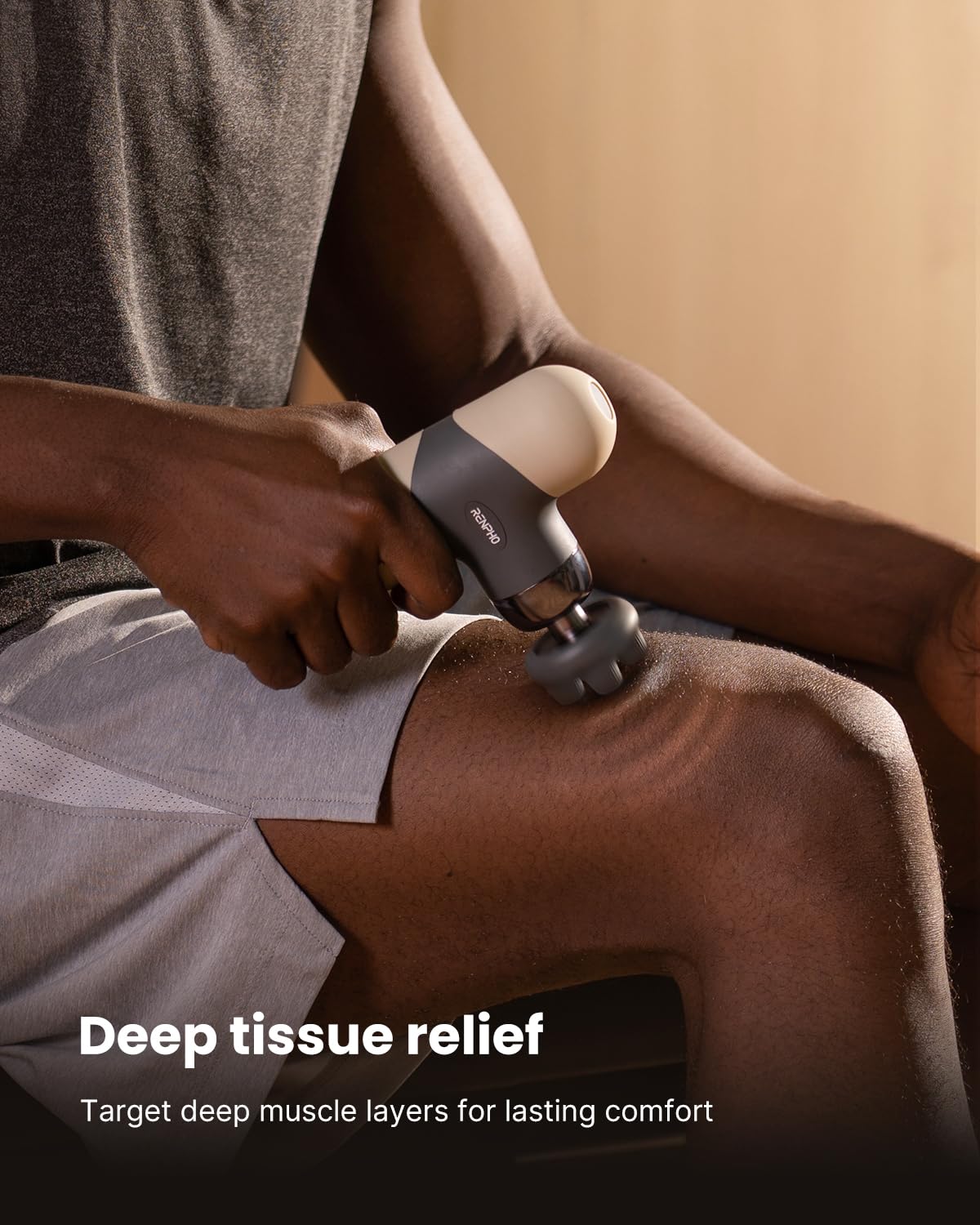 RENPHO Mini Thermal Massage Gun with Heat, Mothers Day Gifts, Portable Fashion Massager Gun, Color Silicone Sleeves, 4 Intensities, 4 Heads, Travel Size with Carry Case Grey