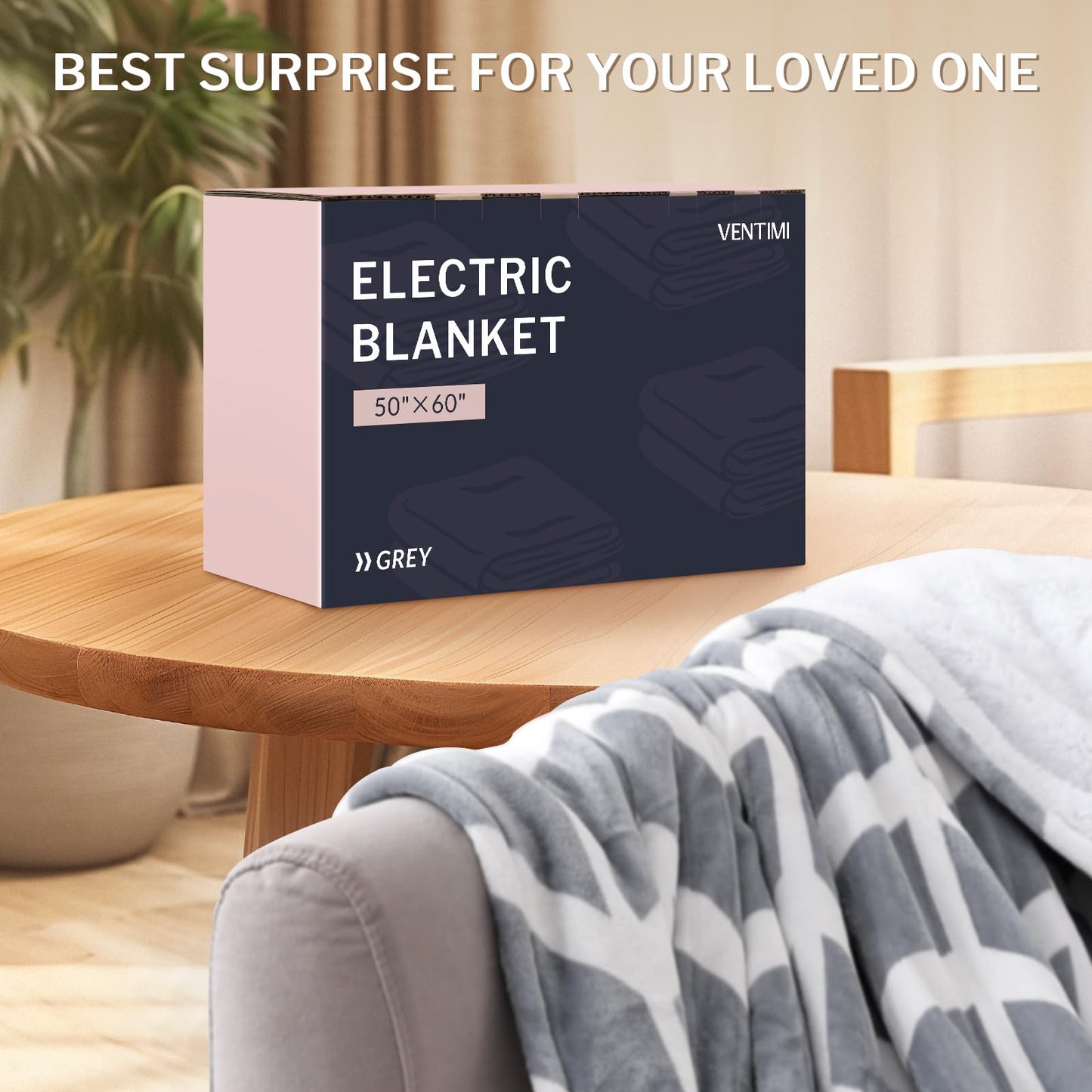 VENTIMI Electric Blanket Heated Throw, 50" x 60" Heated Blanket with 5 Heat Levels & 3 Hours Auto Off, Fast Heating Blankets with ETL & FCC Certification, Grey