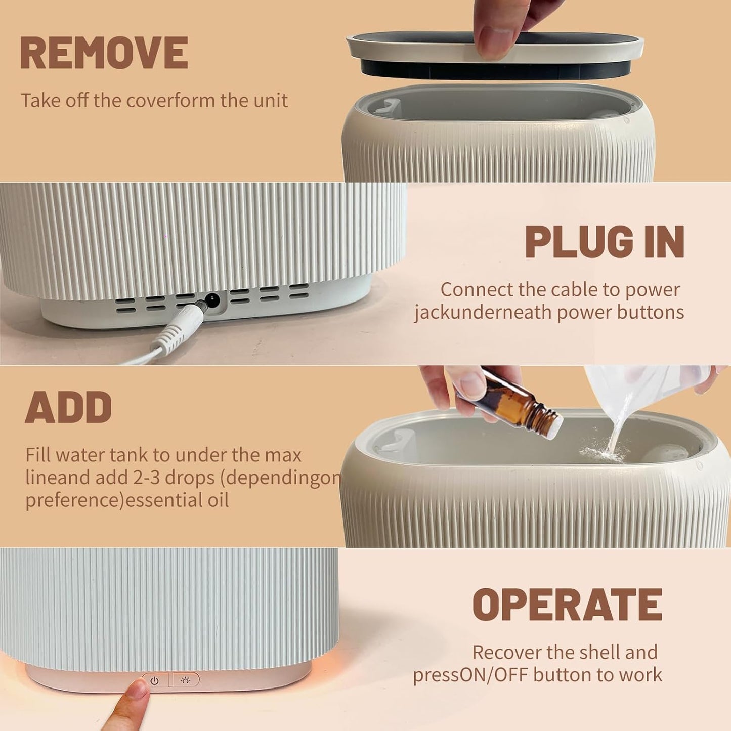 Flame Effect Essential Oil Diffuser Humidifier w/ LED Lights + 6x 10ml Woody Oil