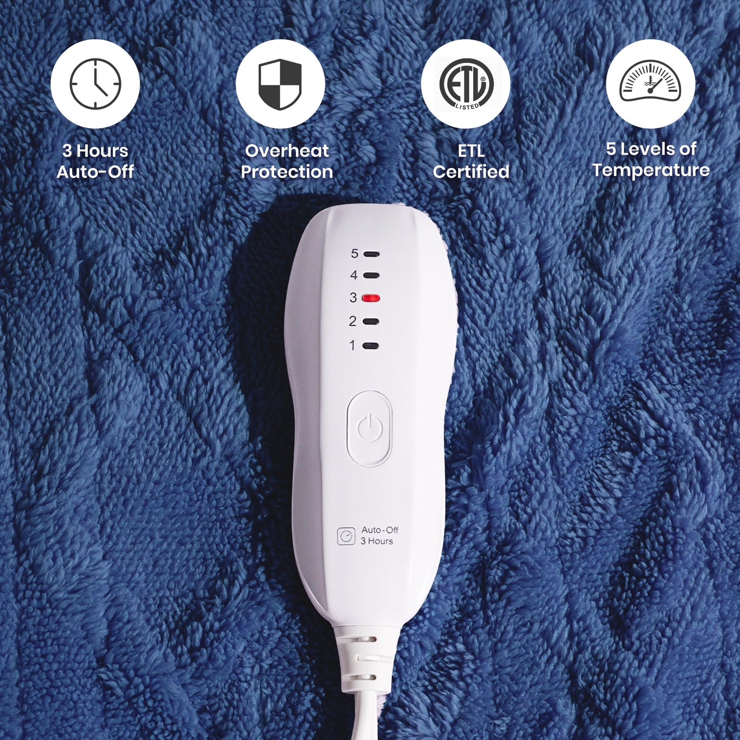 Aheadpret Heated Blanket-Electric Blanket 50"x60" Soft Heated Throw Blanket with 5 Heating Levels & 3 Hours auto-Off,Machine Washable(Blue