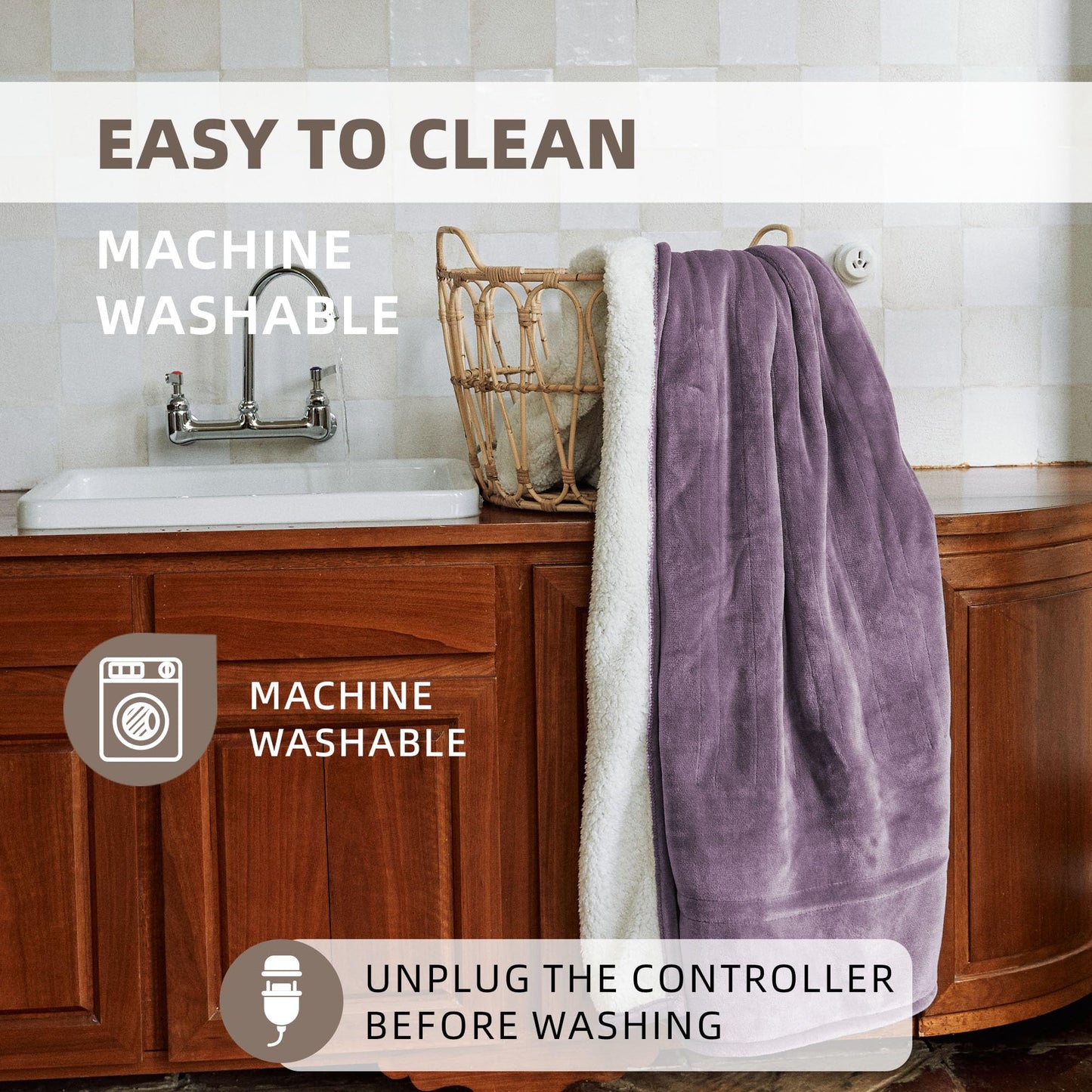 SOGANASA Heated Blanket Throw 50"x60" - Machine Washable Electric Throw Blanket Office Heated Throw Blanket with ETL & FCC Certification 5 Heating Levels 3 Hour Auto-Off Overheat Protection(Purple)