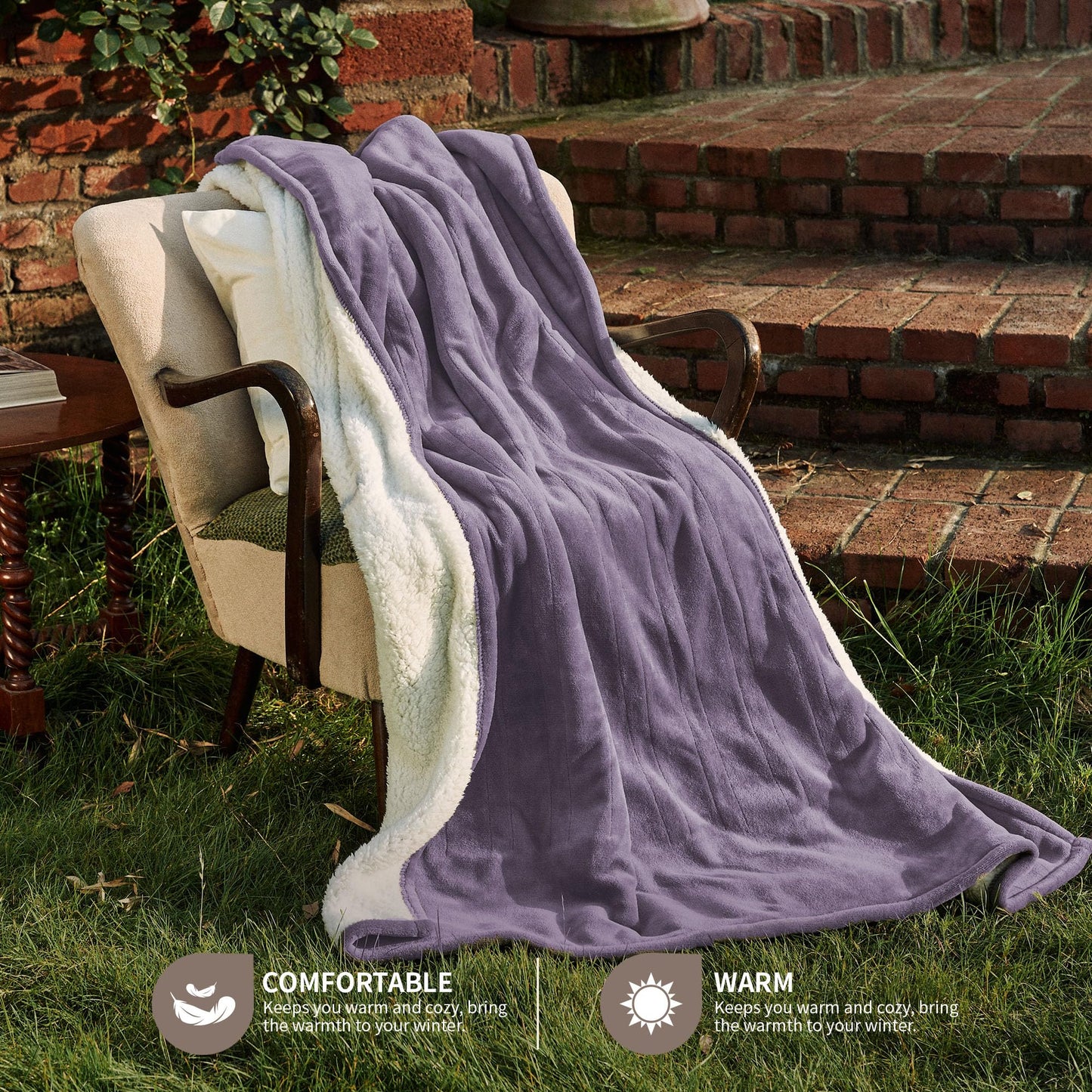 SOGANASA Heated Blanket Throw 50"x60" - Machine Washable Electric Throw Blanket Office Heated Throw Blanket with ETL & FCC Certification 5 Heating Levels 3 Hour Auto-Off Overheat Protection(Purple)