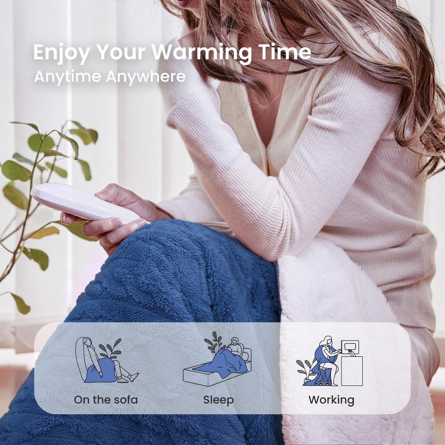 Aheadpret Heated Blanket-Electric Blanket 50"x60" Soft Heated Throw Blanket with 5 Heating Levels & 3 Hours auto-Off,Machine Washable(Blue